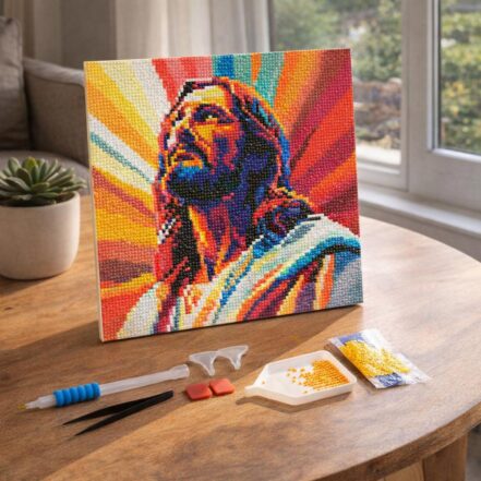 Mini Diamond Painting 25x25cm avec cadre - Jésus Rayonnant
