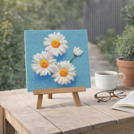 Mini Diamond Painting 25x25cm avec cadre - Jolies Marguerites Blanches