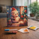 Mini Diamond Painting 25x25cm avec cadre - Joyeux Bonhomme de Neige dans la Chambre