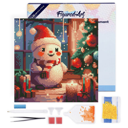 Mini Diamond Painting 25x25cm avec cadre - Joyeux Bonhomme de Neige dans la Chambre
