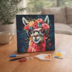Mini Diamond Painting 25x25cm avec cadre - Lama Fantaisie et Fleurs