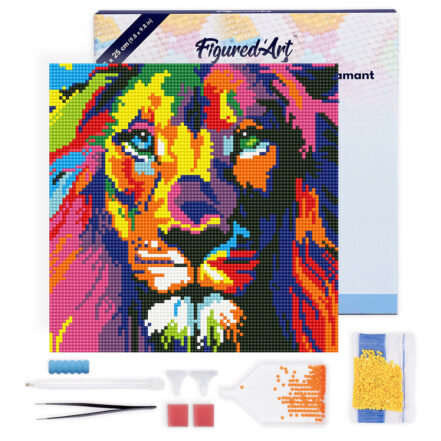 Mini Diamond Painting 25x25cm avec cadre - Lion Pop Art