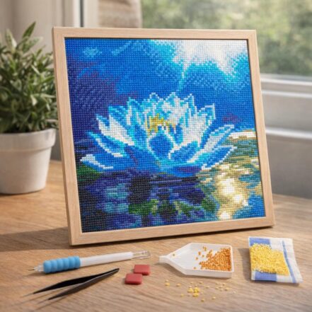 Mini Diamond Painting 25x25cm avec cadre - Maison en Briques sous la Neige