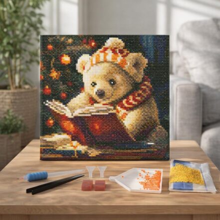 Mini Diamond Painting 25x25cm avec cadre - Paisible au pied du sapin de Noël