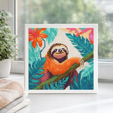 Mini Diamond Painting 25x25cm avec cadre - Paresseux Tropical