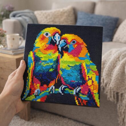Mini Diamond Painting 25x25cm avec cadre - Perroquets Abstraits Pop Art