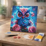 Mini Diamond Painting 25x25cm avec cadre - Petite Chouette Bleue