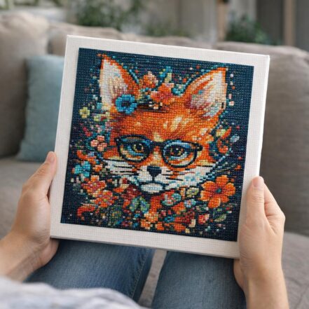 Mini Diamond Painting 25x25cm avec cadre - Renard Fantaisie et Fleurs