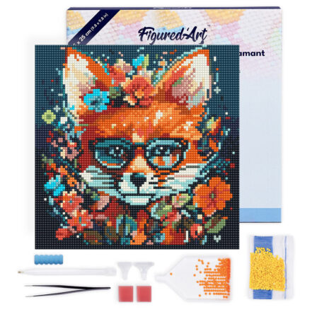 Mini Diamond Painting 25x25cm avec cadre - Renard Fantaisie et Fleurs