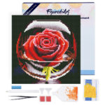 Mini Diamond Painting 25x25cm avec cadre - Rose Rouge dans le Verre
