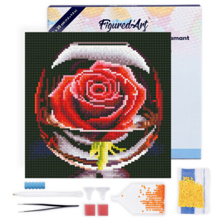 Mini Diamond Painting 25x25cm avec cadre - Rose Rouge dans le Verre