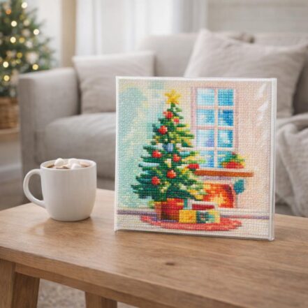 Mini Diamond Painting 25x25cm avec cadre - Sapin et Cheminée