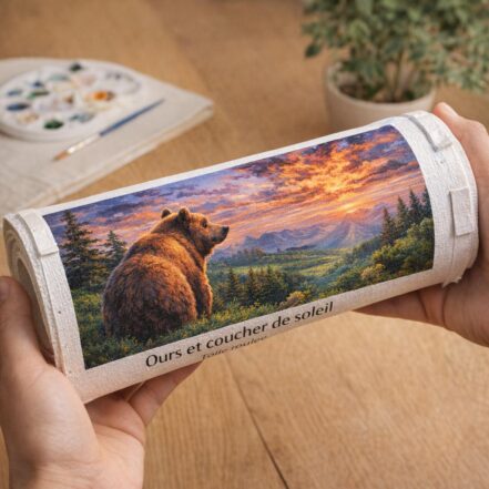 Ours et coucher de soleil - Toile roulée