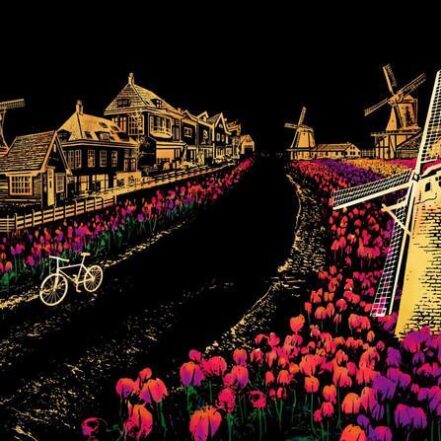 Peinture à gratter - Les Tulipes aux Pays-Bas
