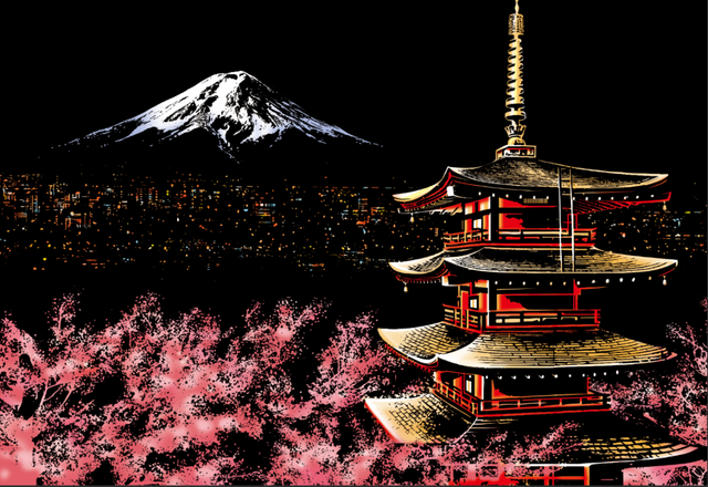 Peinture à gratter - Mont Fuji au Japon