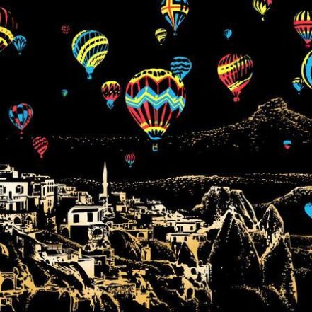 Peinture à gratter - Montgolfières en Turquie