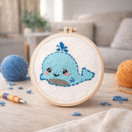 Punch Needle Chat sur la lune