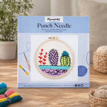 Punch Needle Cactus sur fond blanc