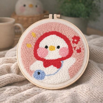 Punch Needle Caneton et Bonnet rouge