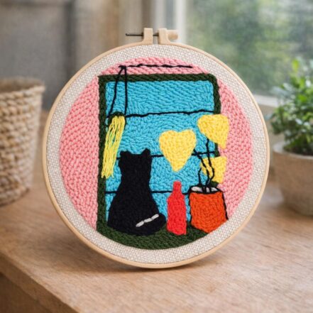 Punch Needle Houx sur fond bleu