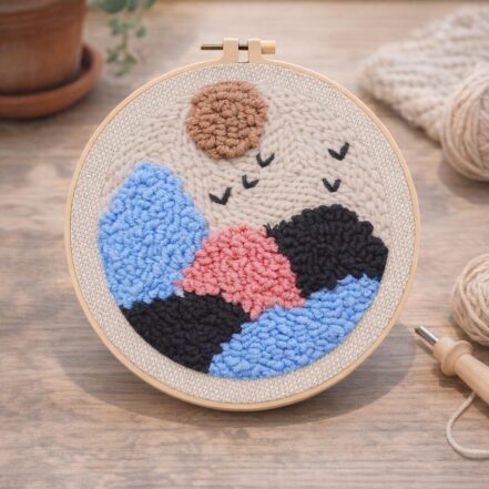 Punch Needle Houx sur fond bleu