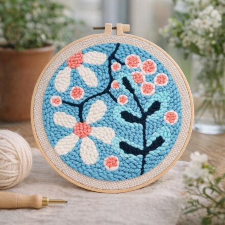 Punch Needle Explosion de Fleurs blanches