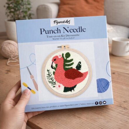 Punch Needle Flamant rose et Feuillage