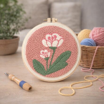 Punch Needle Fleurs blanches 2