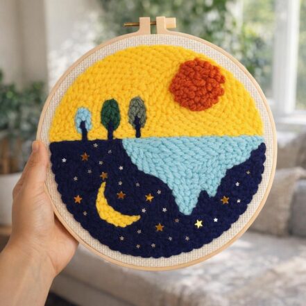 Punch Needle Lune et Soleil