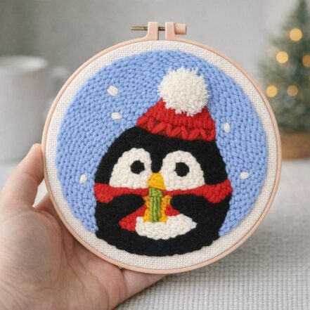 Punch Needle Pingouin de Noël