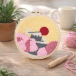 Punch Needle Soleil levant et Cerisiers en Fleurs