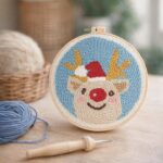 Punch Needle Tête de Renne et Bonnet de Noël