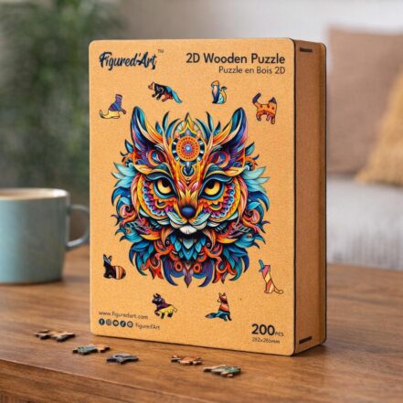Puzzle en Bois Adulte - Mandala Chat Coloré