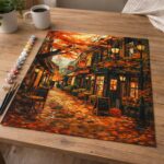 Rue du café en Automne - Toile roulée