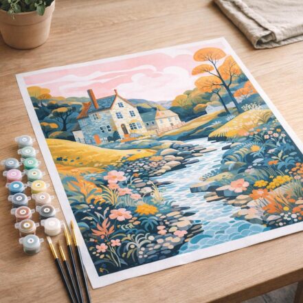 Ville à flanc de colline pastel - Toile roulée