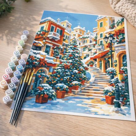Village Méditerranéen de Noël - Toile roulée