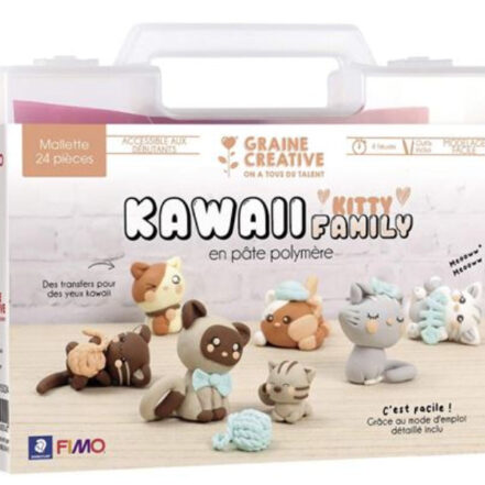 Kit Fimo chats kawaii en mallette à modeler en famille