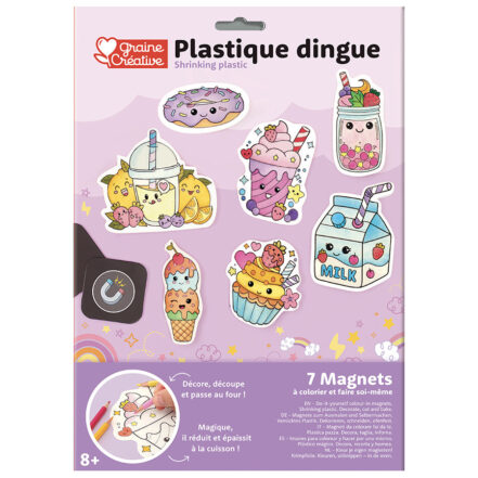 Kit plastique fou kawaii pour créer 7 aimants à colorier