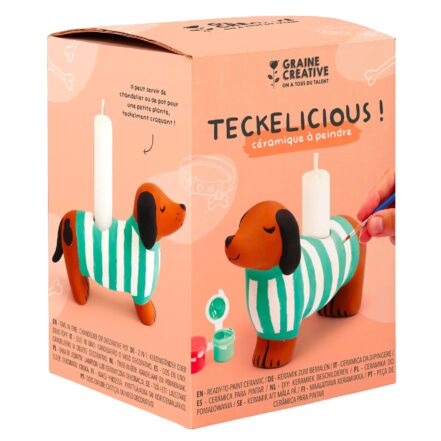 Kit céramique teckel à peindre, bougeoir ou pot déco