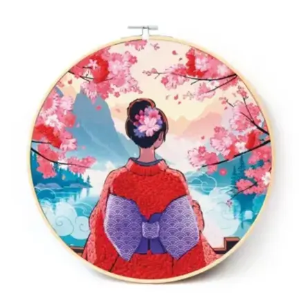 Kit punch needle kimono sur tambour en bois