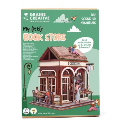 Maquette 3D bois Book Store, librairie miniature à monter
