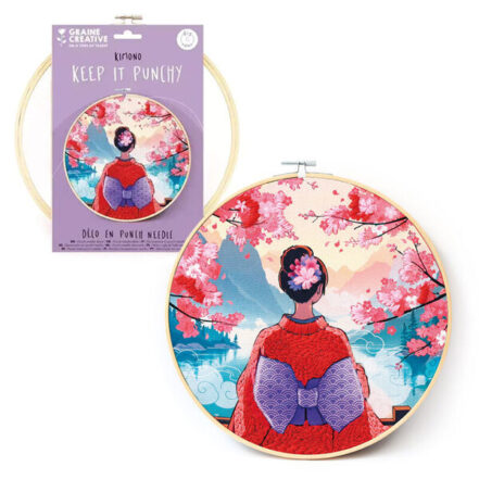 Kit punch needle kimono sur tambour en bois
