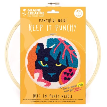 Kit punch needle panthère sur tambour bois 25 cm