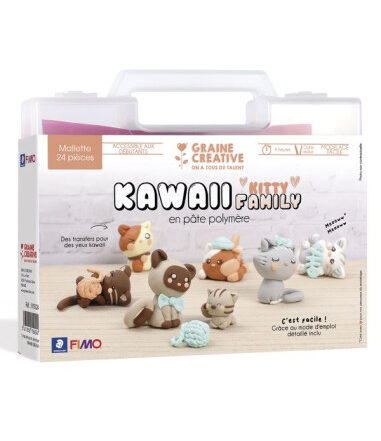 Kit Fimo chats kawaii en mallette à modeler en famille