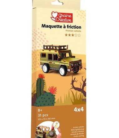 Maquette Jeep en bois à friction, 31 pièces à assembler