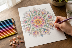 Mandalas gratuits à imprimer : papier, crayons et niveaux