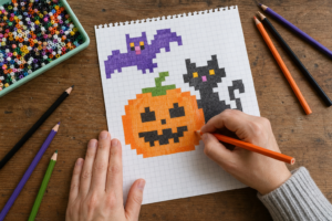 10 idées de Pixel Art Halloween faciles à colorier