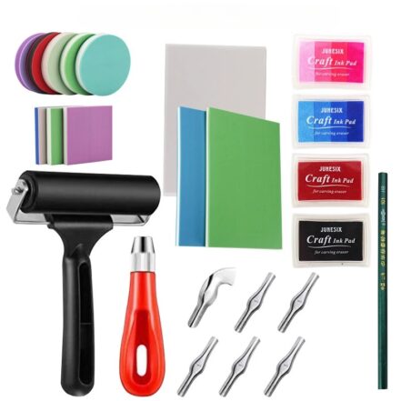 Kit de gravure de tampons avec blocs en gomme et encreur