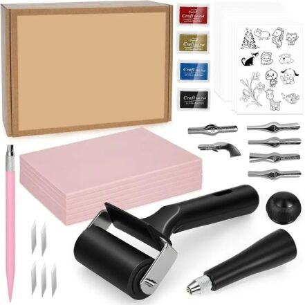 Kit de linogravure motifs dessin animé, 47 pièces