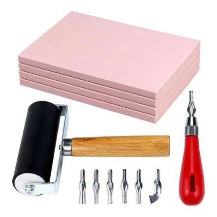 Kit de gravure de tampons avec bloc en gomme et rouleau